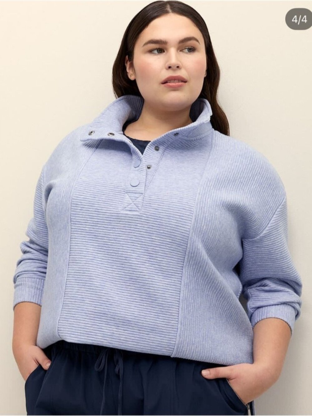 Active Zone Penningtons Womens 2X Blue Ribbed Funnel Neck Pullover Sweatshirt